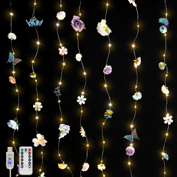 Fairy String Lights with 3D Butterflies & Silk Flowers