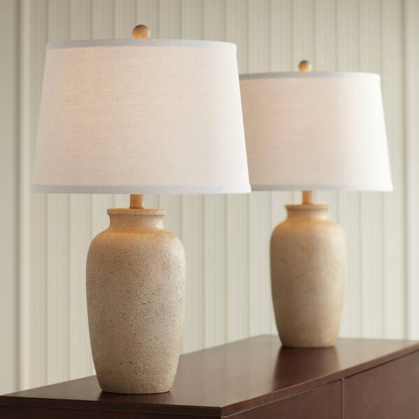 Lamps Set of 2 Beige Fabric Oatmeal Shade