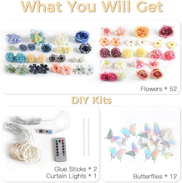 Fairy String Lights with 3D Butterflies & Silk Flowers - Image 2