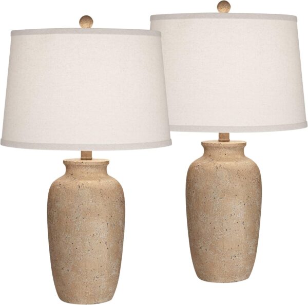 Lamps Set of 2 Beige Fabric Oatmeal Shade - Image 2